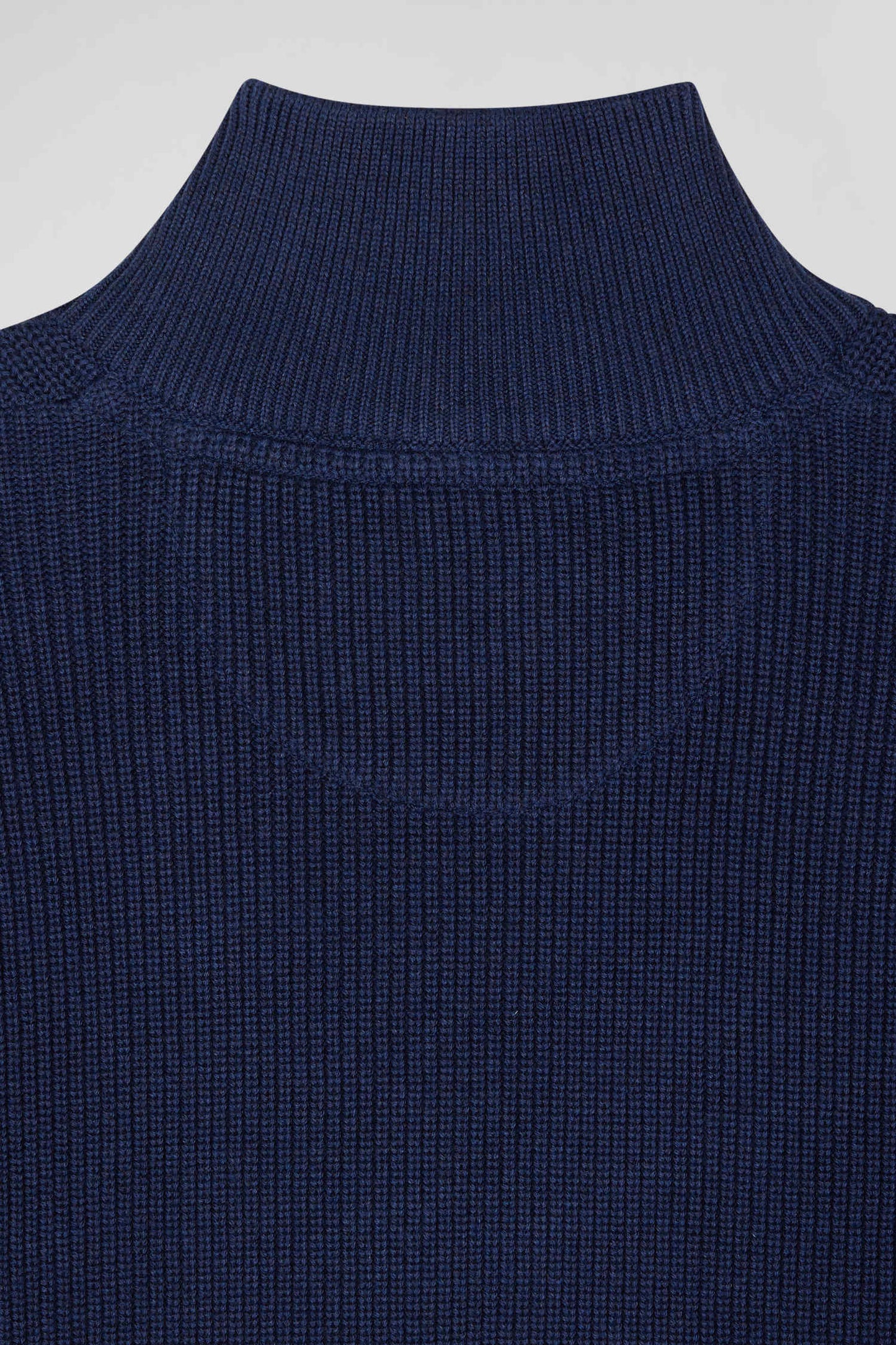 Regular dark blue semi-zipped cotton jumper with knit patterns