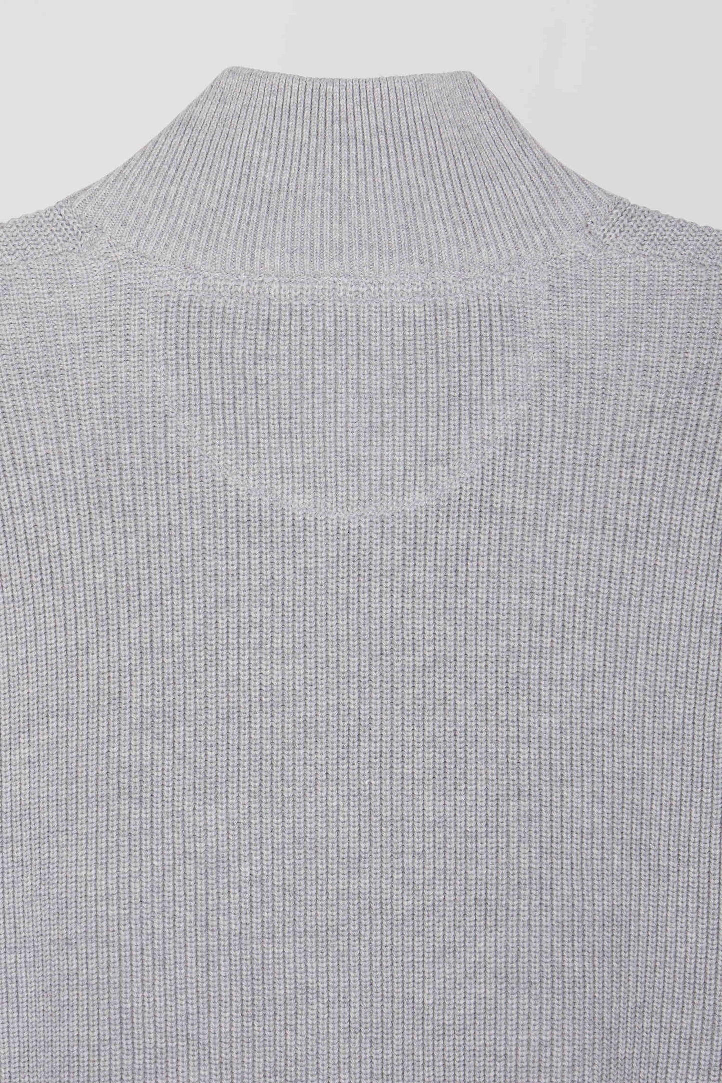 Regular grey semi-zipped cotton jumper with knit patterns