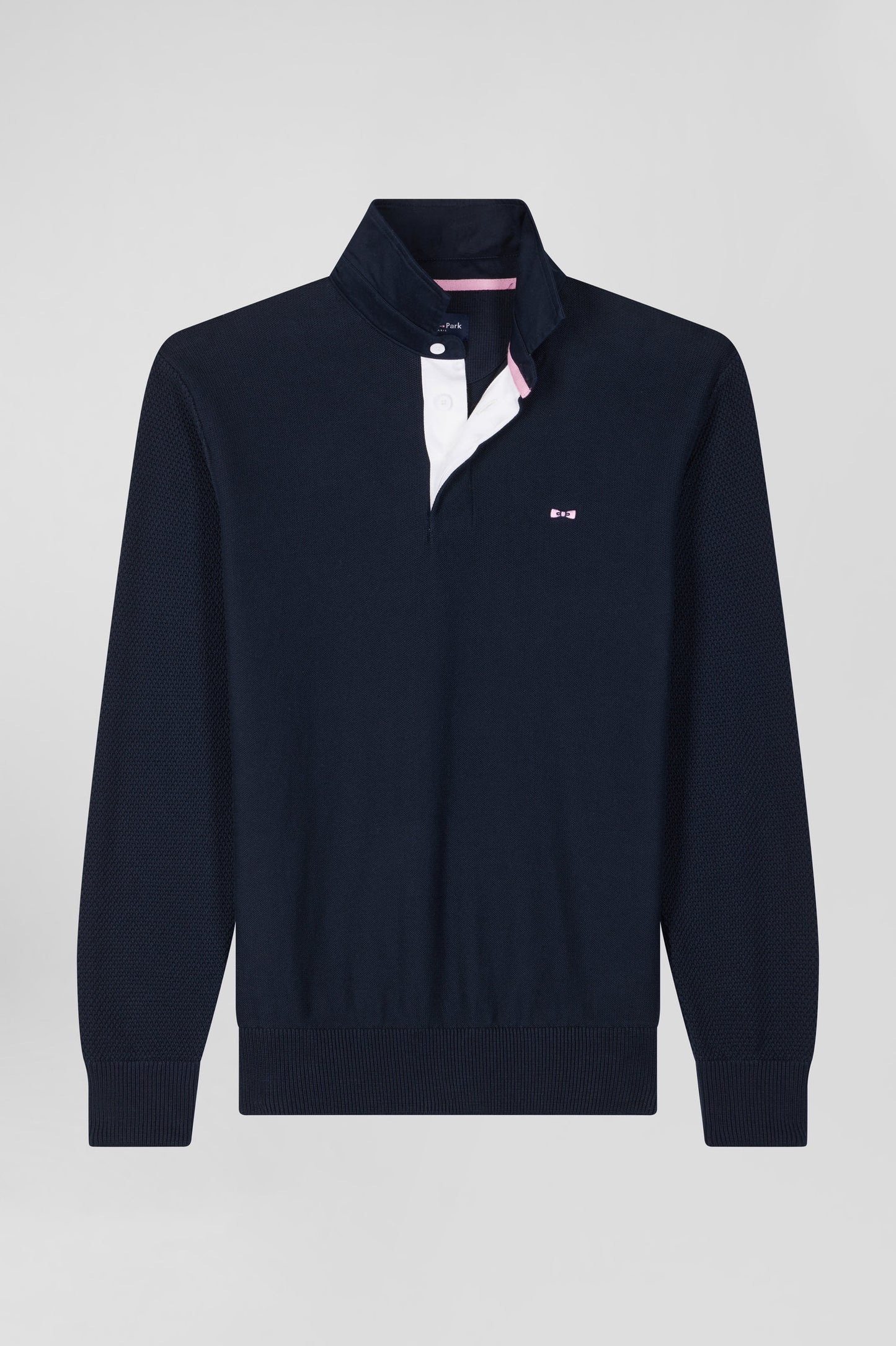 Regular navy blue cotton jumper with N°10 embroidery and rugby shirt collar