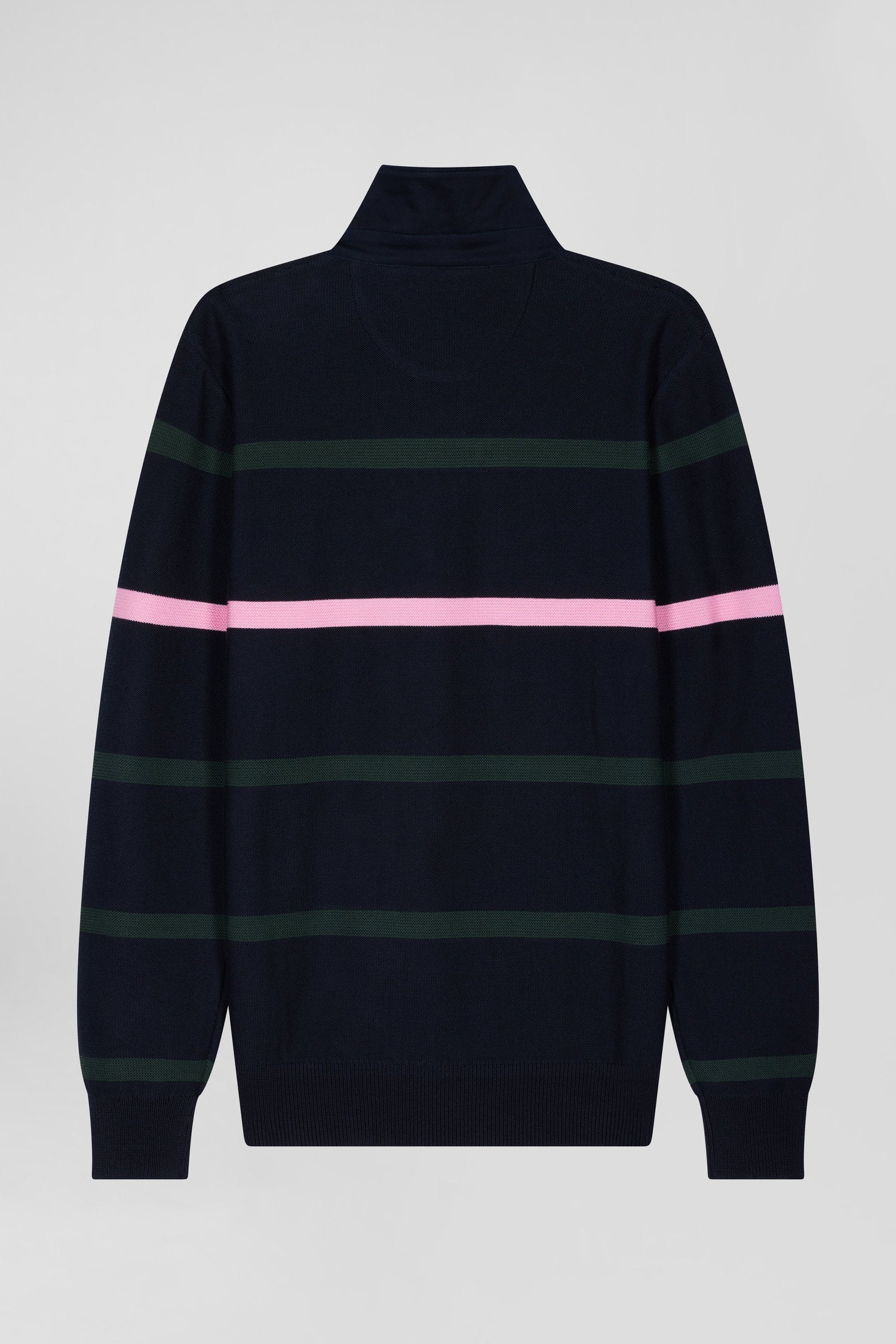 Regular green striped cotton polo neck jumper