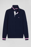 Regular navy blue cotton jumper with rugby shirt collar