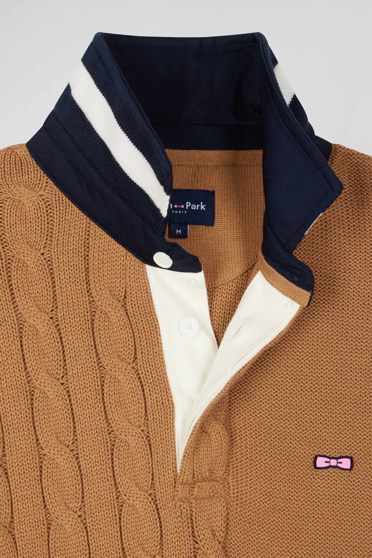 Regular camel cotton jumper with rugby shirt collar