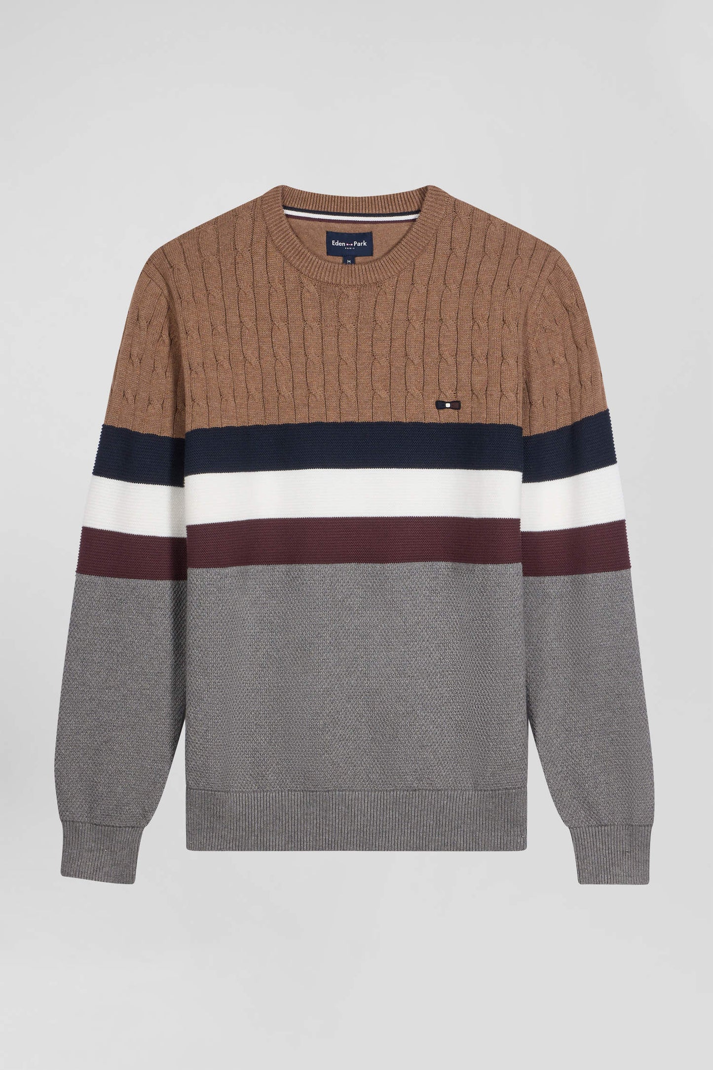 Round-neck sweater in fancy hazelnut cotton knit Regular fit