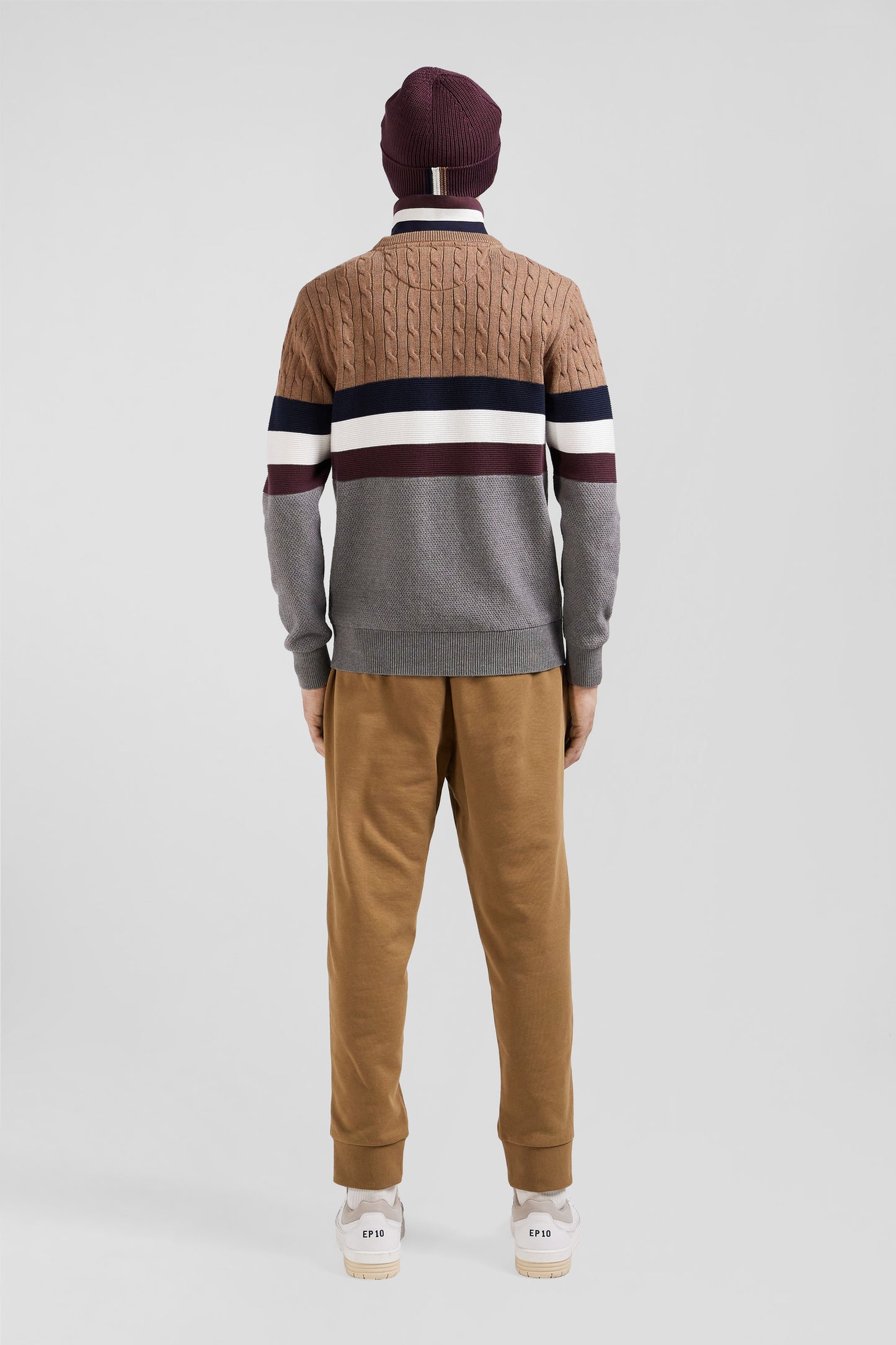 Round-neck sweater in fancy hazelnut cotton knit Regular fit