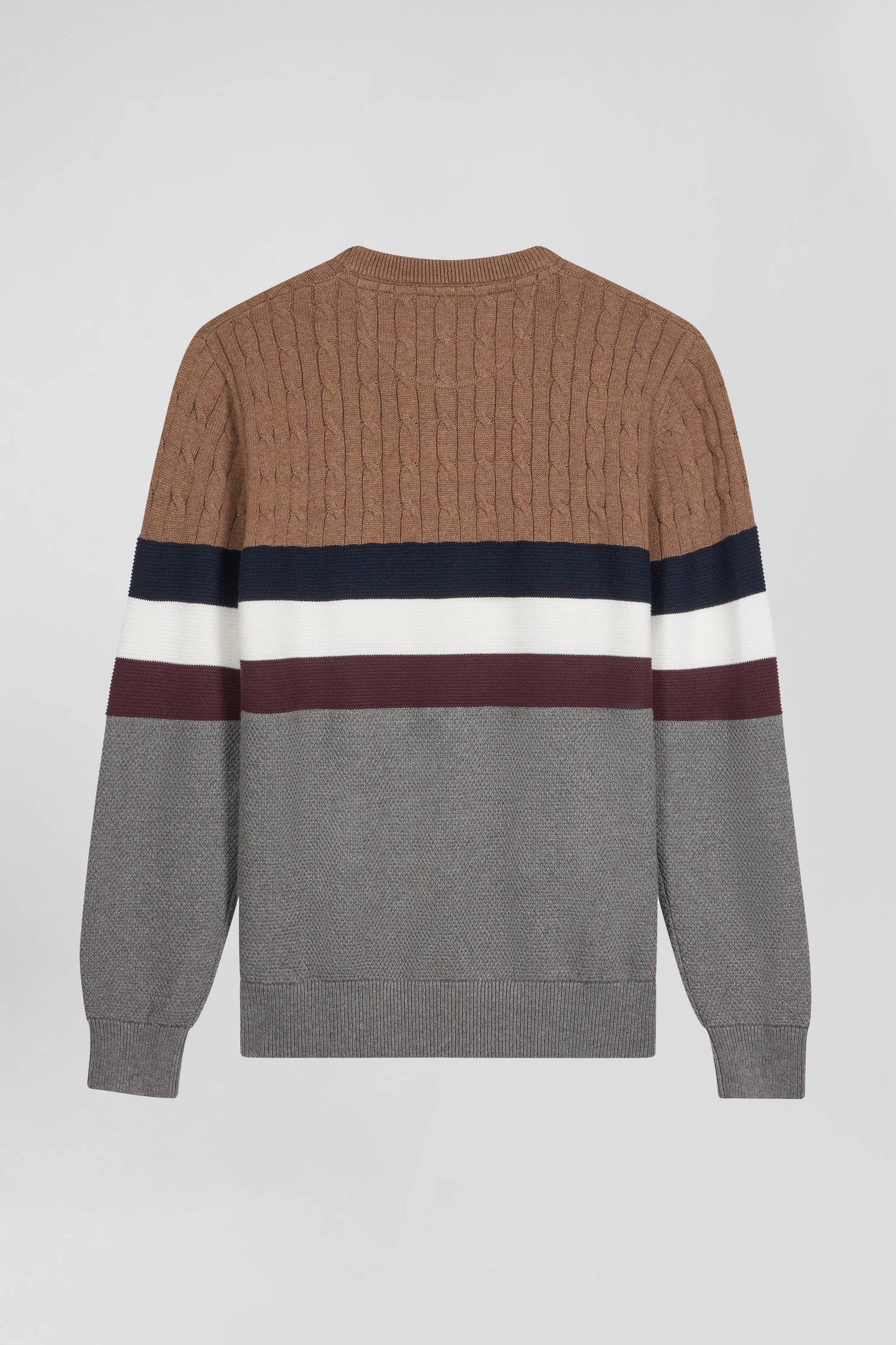 Round-neck sweater in fancy hazelnut cotton knit Regular fit