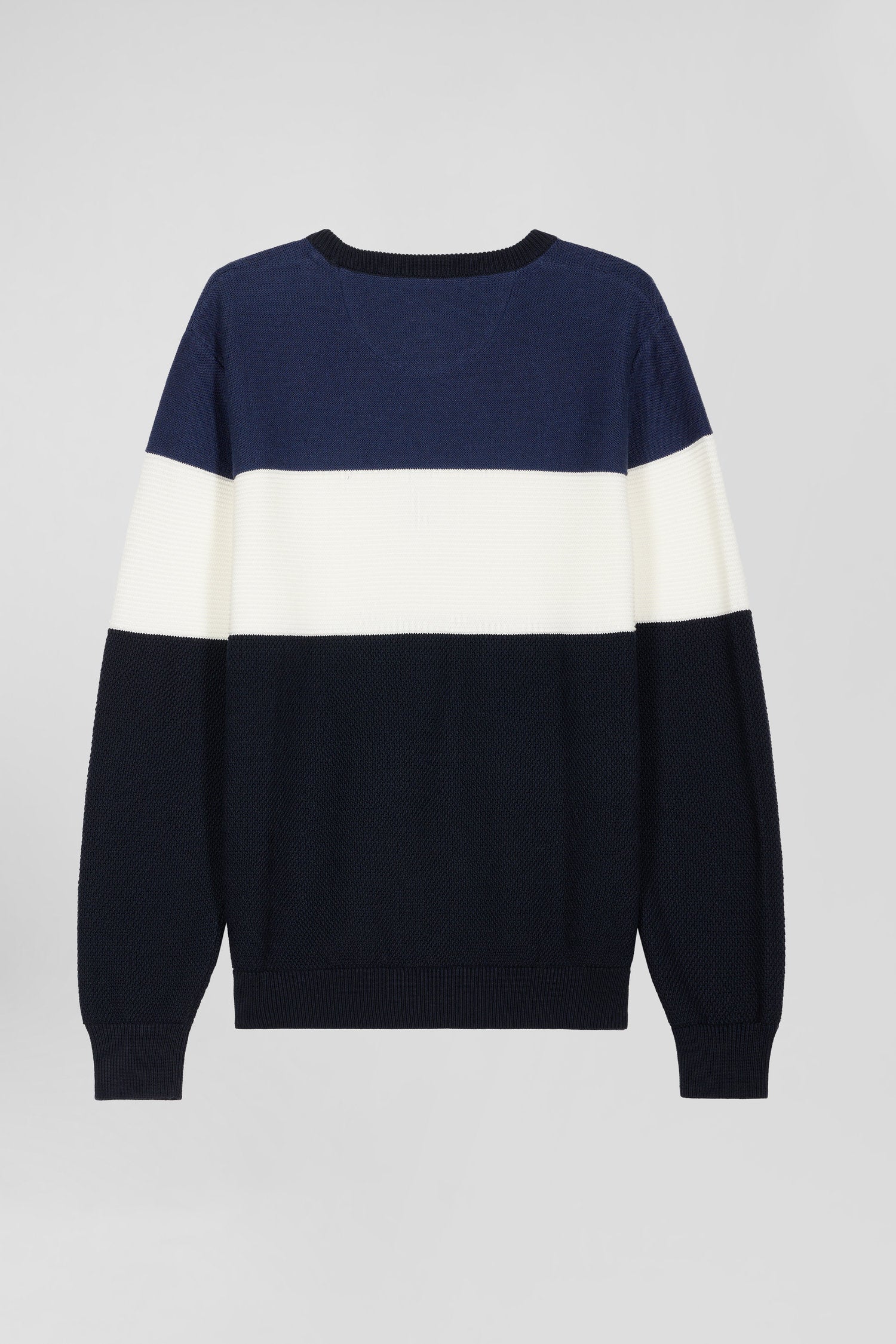 Regular navy and blue cotton crew neck jumper with knit patterns