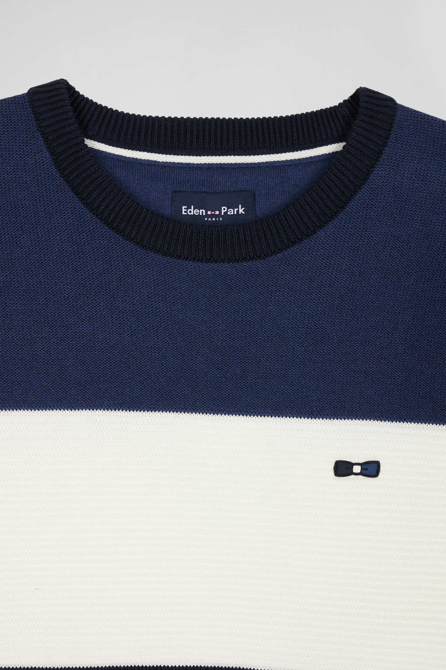 Regular navy and blue cotton crew neck jumper with knit patterns