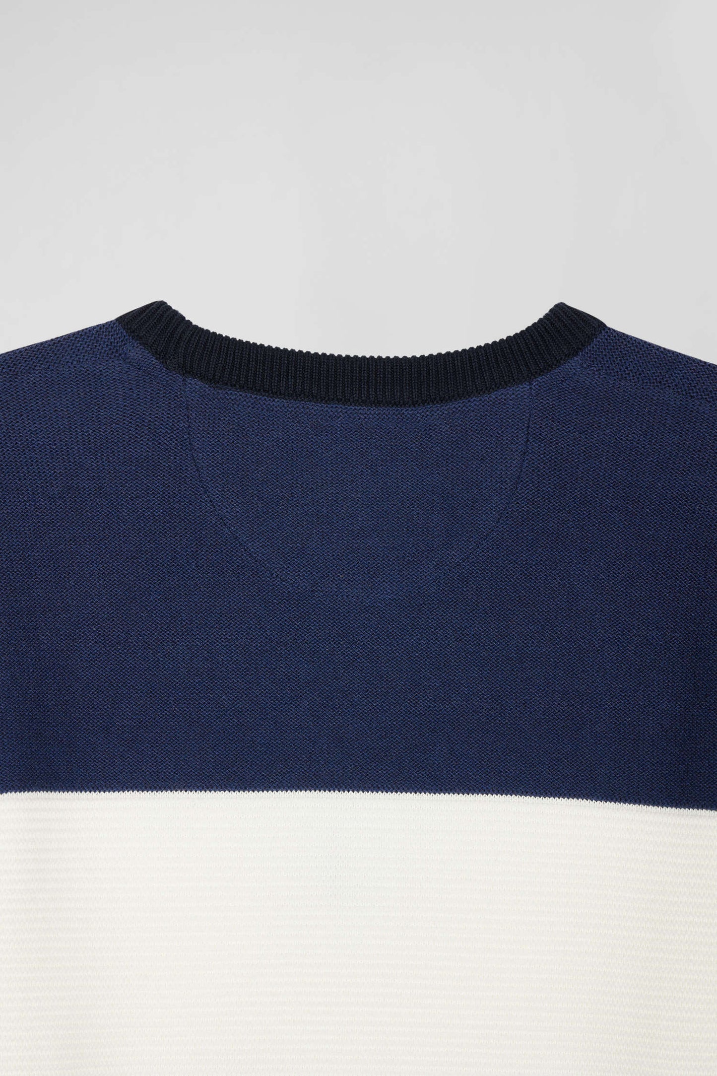 Regular navy and blue cotton crew neck jumper with knit patterns