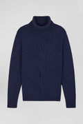 Regular navy virgin wool and recycled polyamide turtleneck jumper with 3D knitting