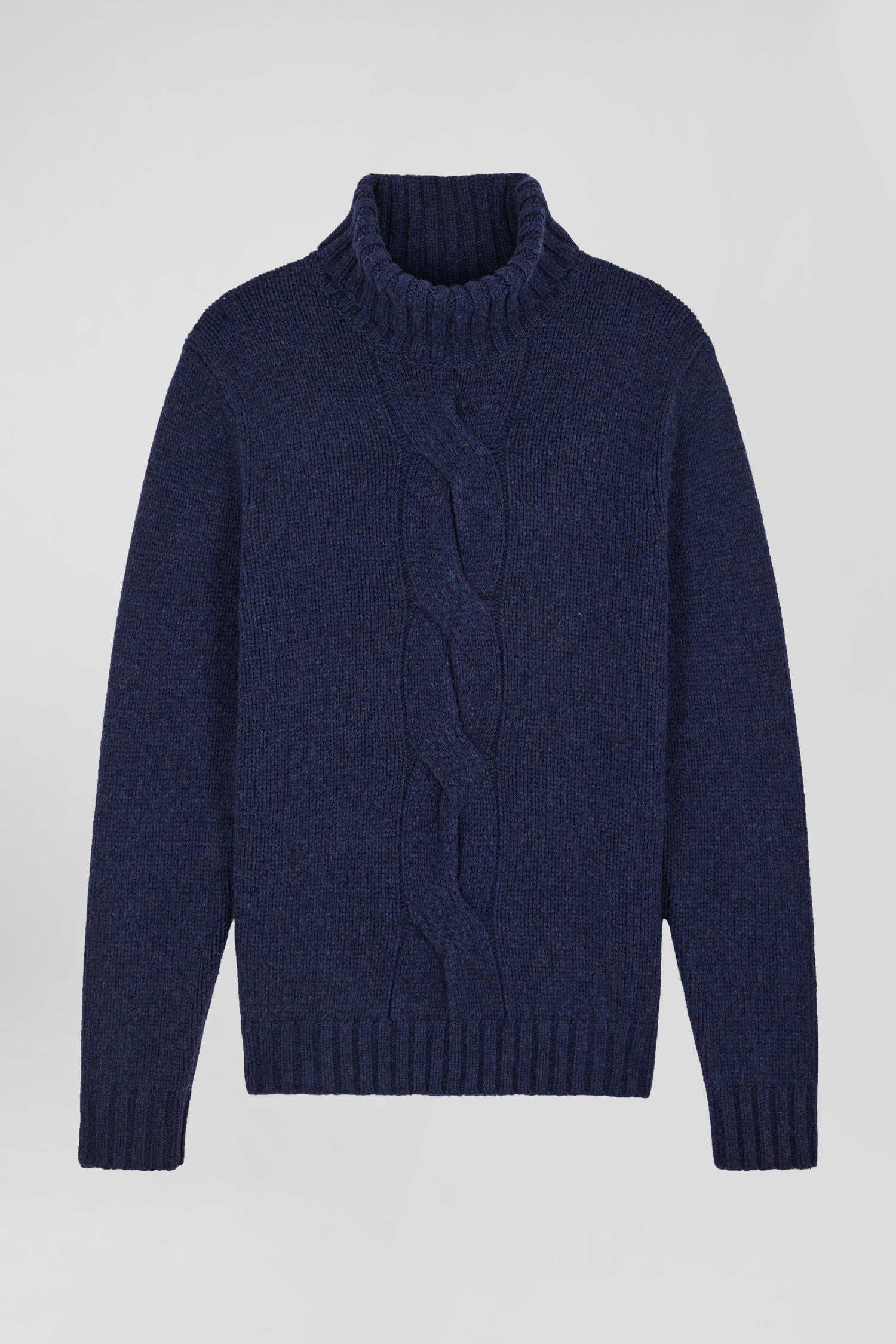 Regular navy virgin wool and recycled polyamide turtleneck jumper with 3D knitting