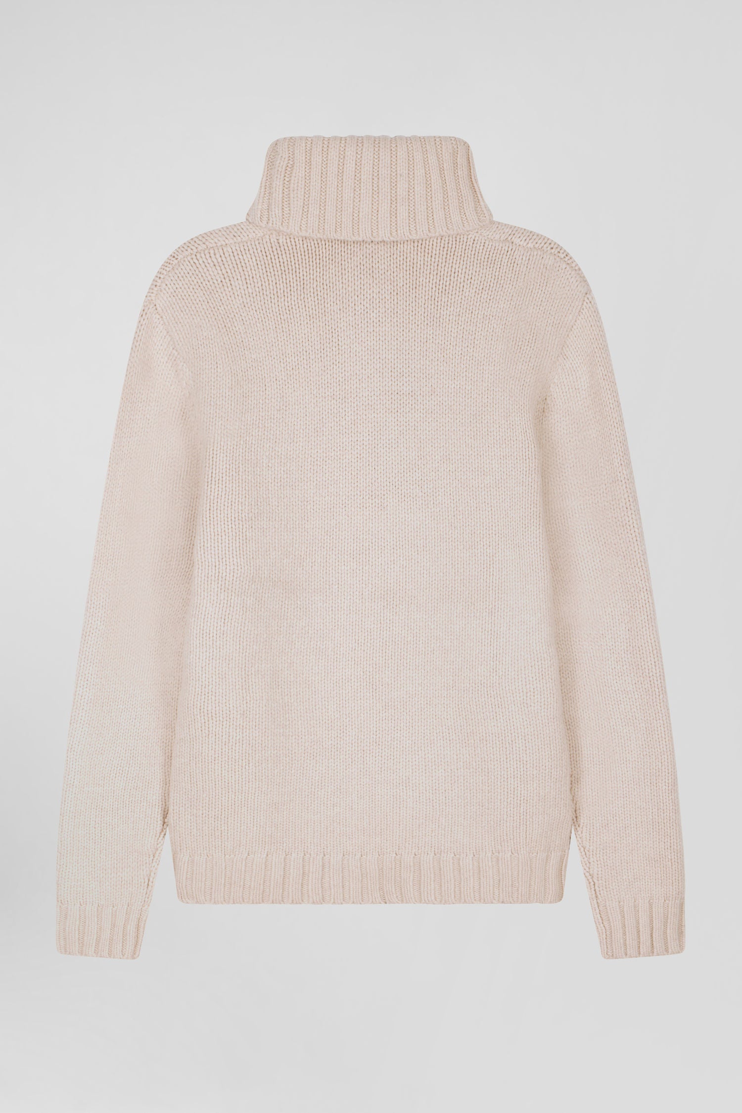 Regular ecru virgin wool and recycled polyamide turtleneck jumper with 3D knitting