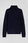 Regular navy blue virgin wool and recycled polyamide turtleneck jumper with 3D knitting