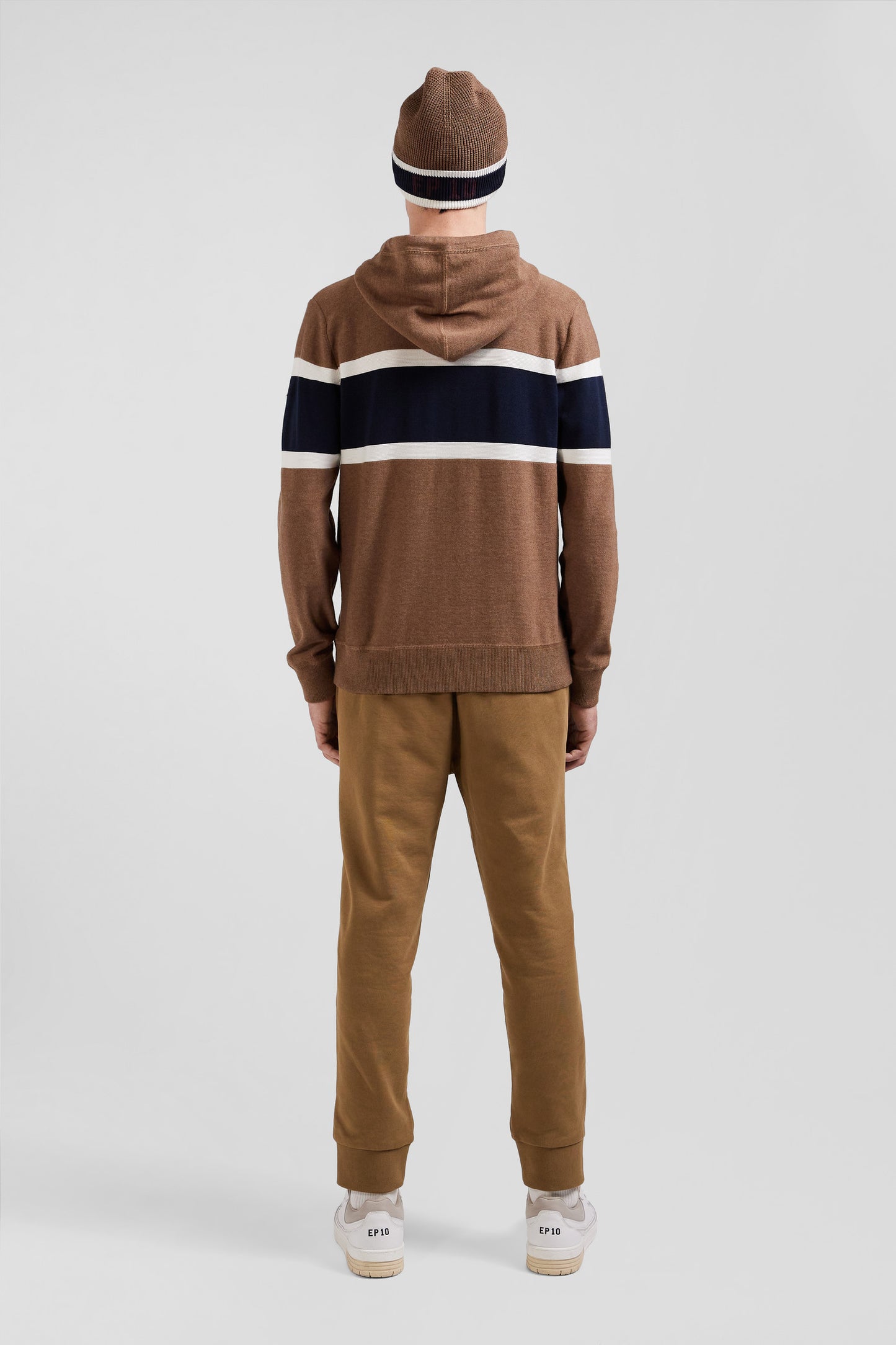 Hooded sweater in jacquard hazelnut cotton EP10 Regular fit