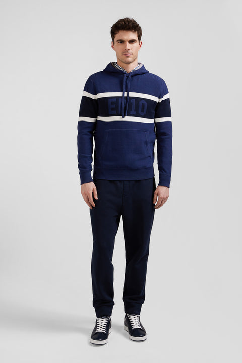 Regular dark blue hooded jumper with EP10 jacquard - Image 1