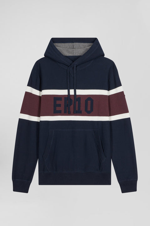 Regular navy blue hooded jumper with EP10 jacquard - Image 2