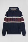 Regular navy blue hooded jumper with EP10 jacquard