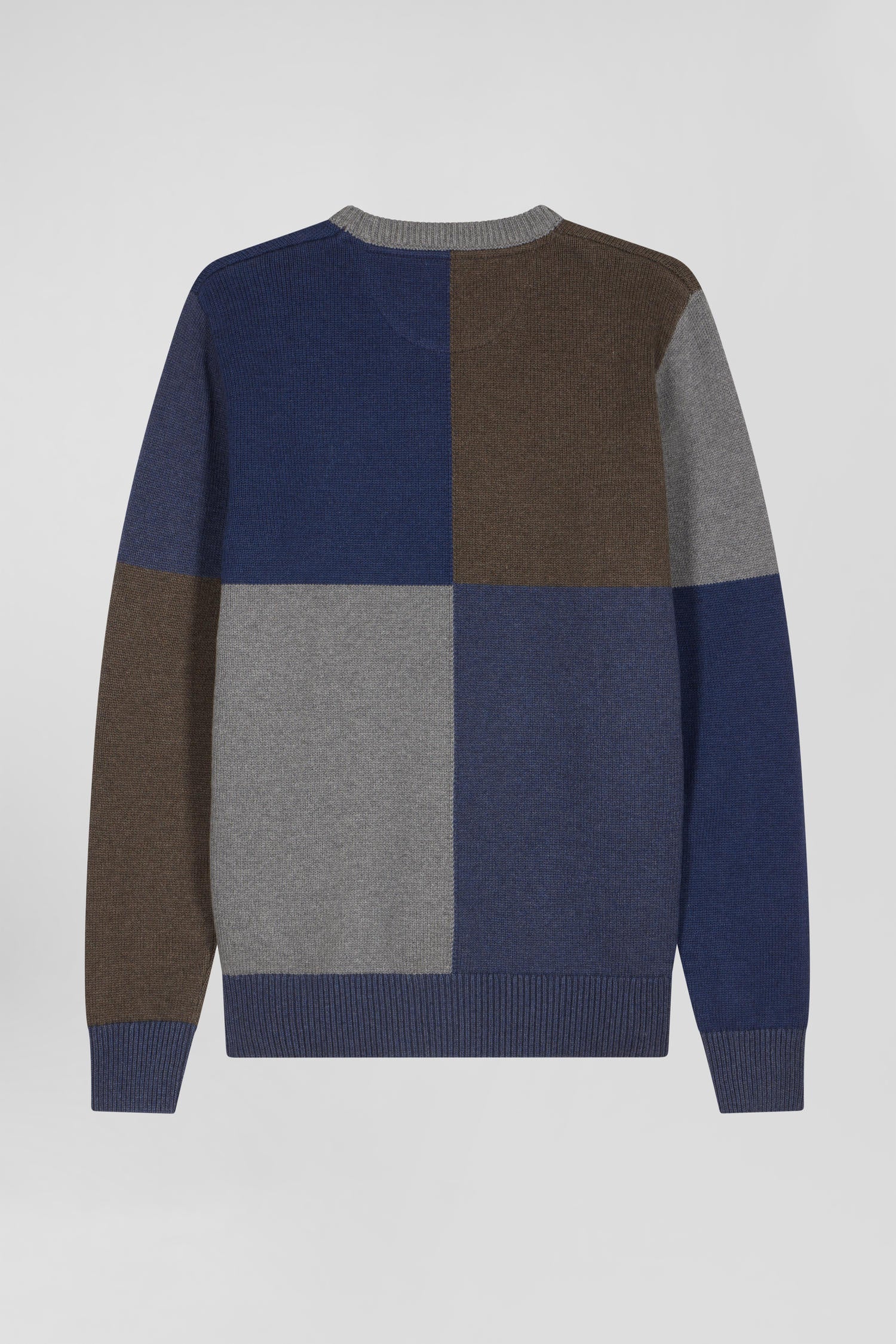 Pull col rond colorblock Barbarian en coton bleu chiné coupe Regular