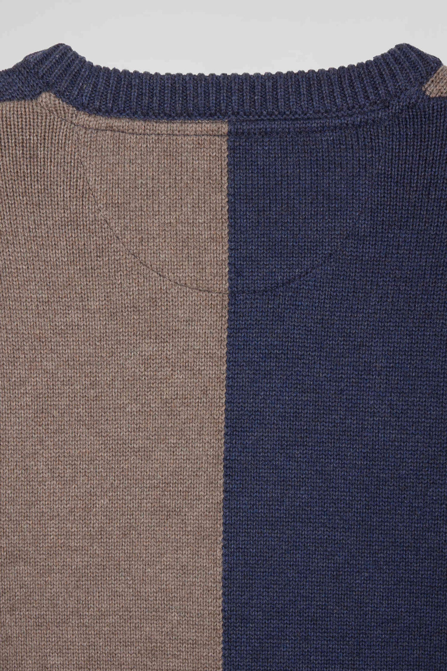 Regular navy and brown colourblock cotton crew neck jumper