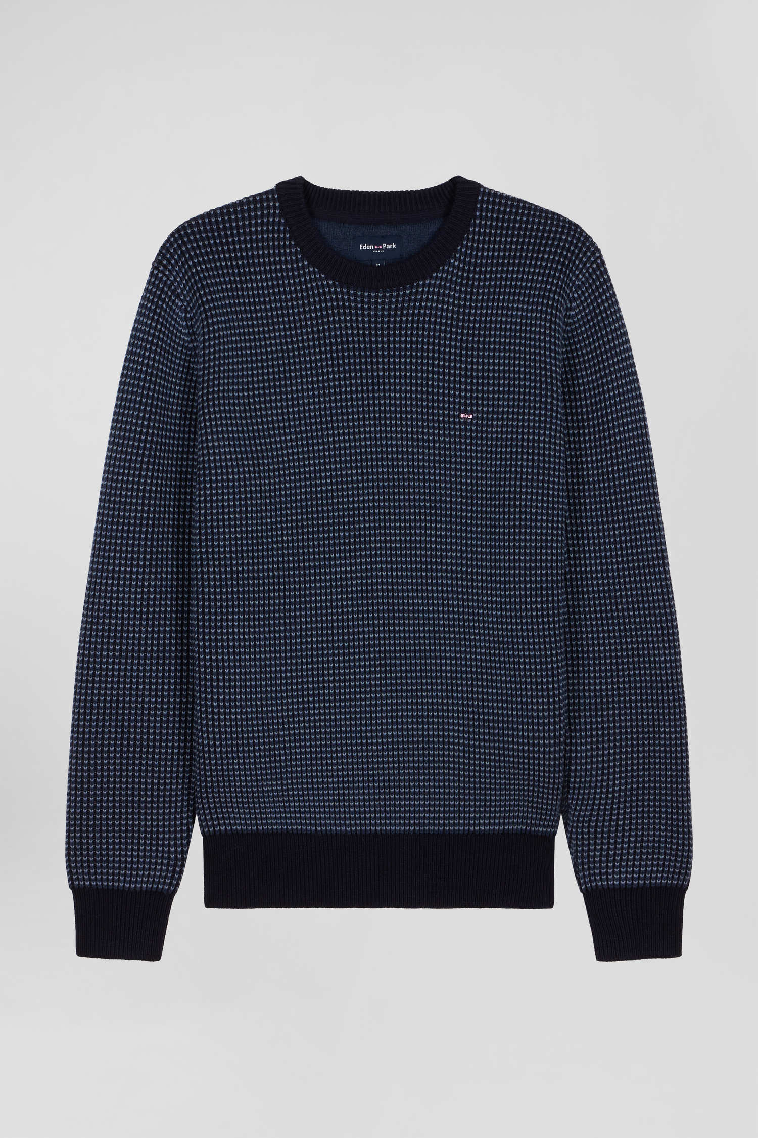 Pull col rond en laine et coton bleu marine coupe Regular