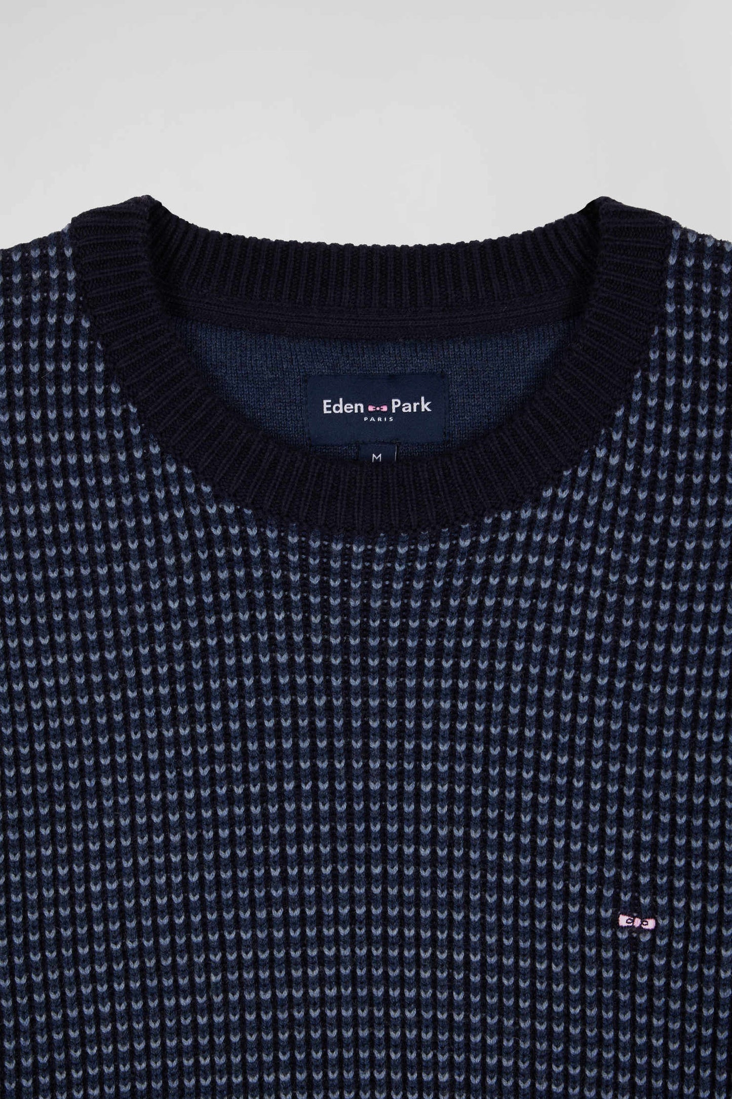 Pull col rond en laine et coton bleu marine coupe Regular