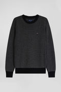 Pull col rond en laine et coton noir coupe Regular