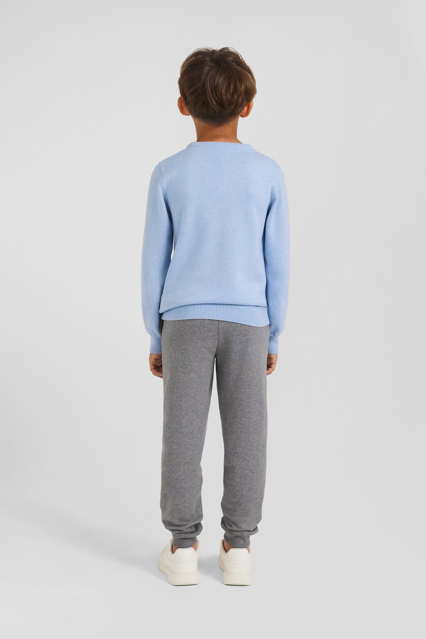 Regular sky blue wool and cotton crew neck jumper