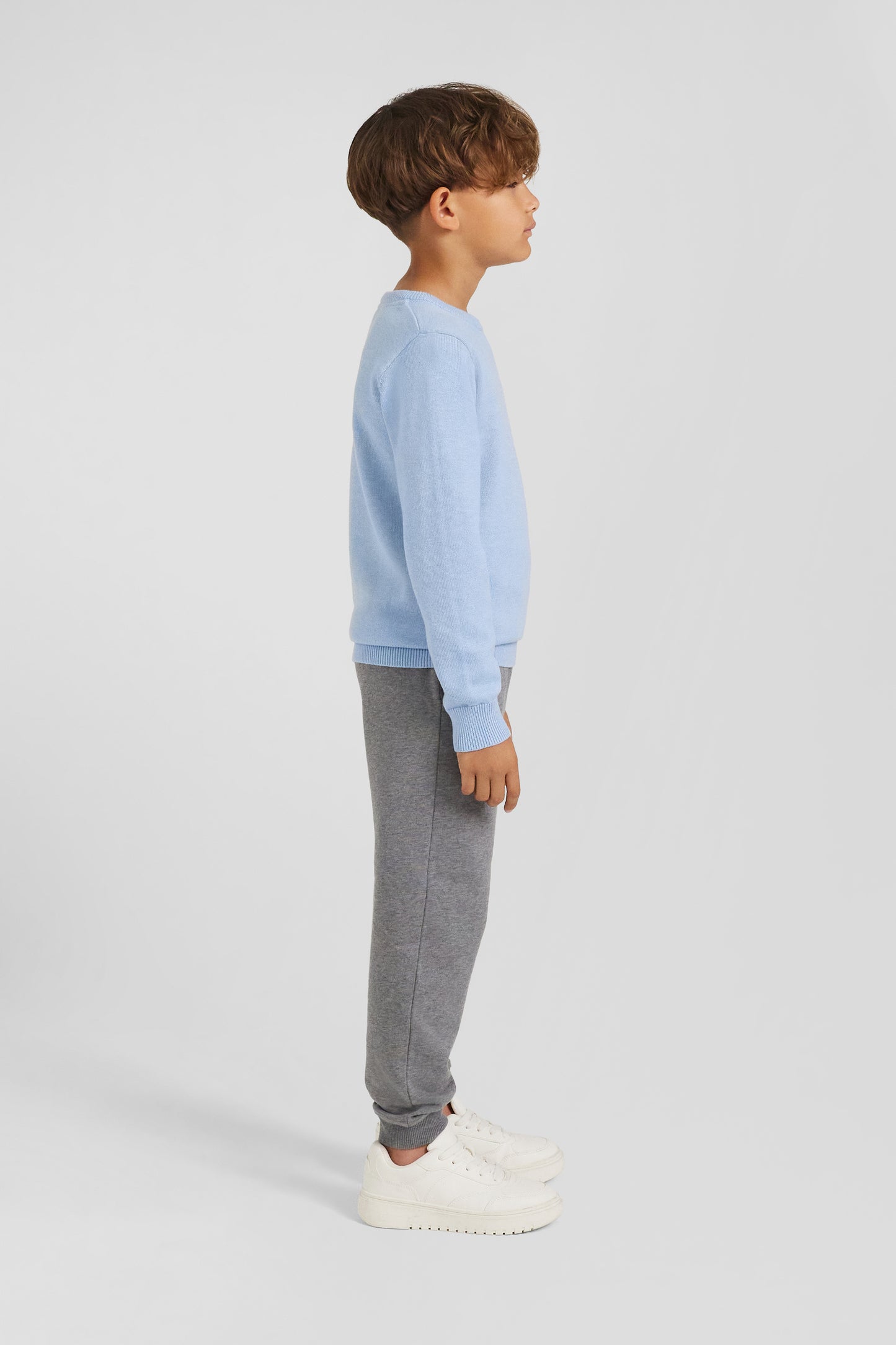 Regular sky blue wool and cotton crew neck jumper