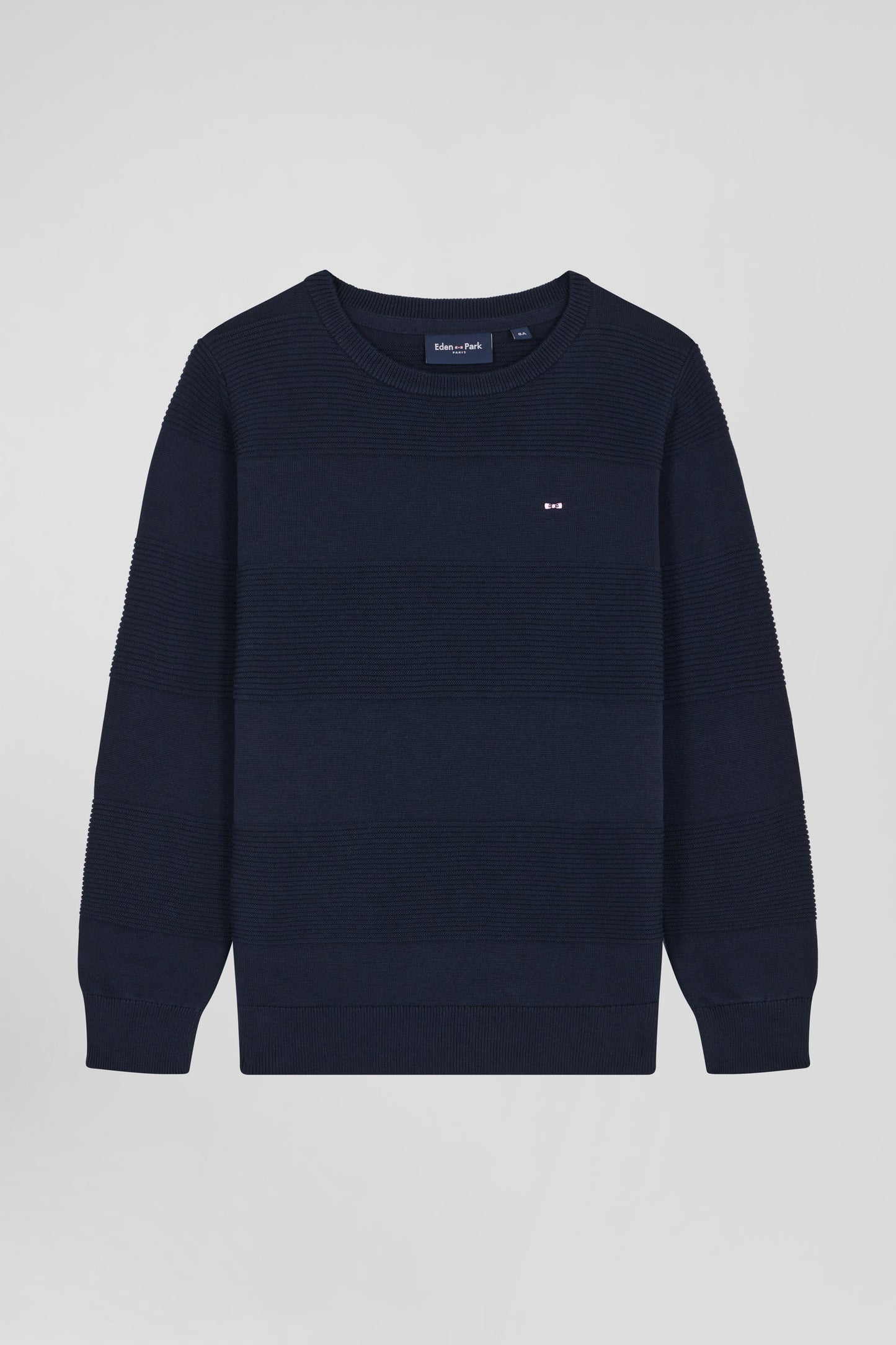 Regular navy blue striped cotton crew neck jumper