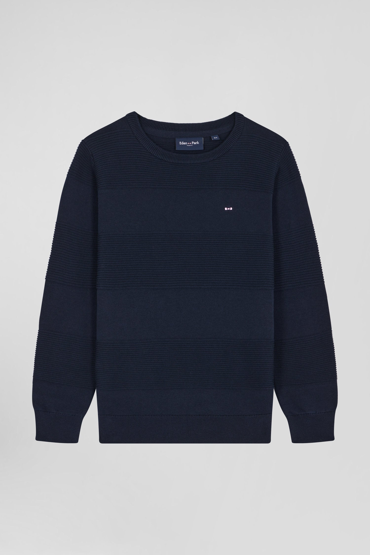 Regular navy blue striped cotton crew neck jumper