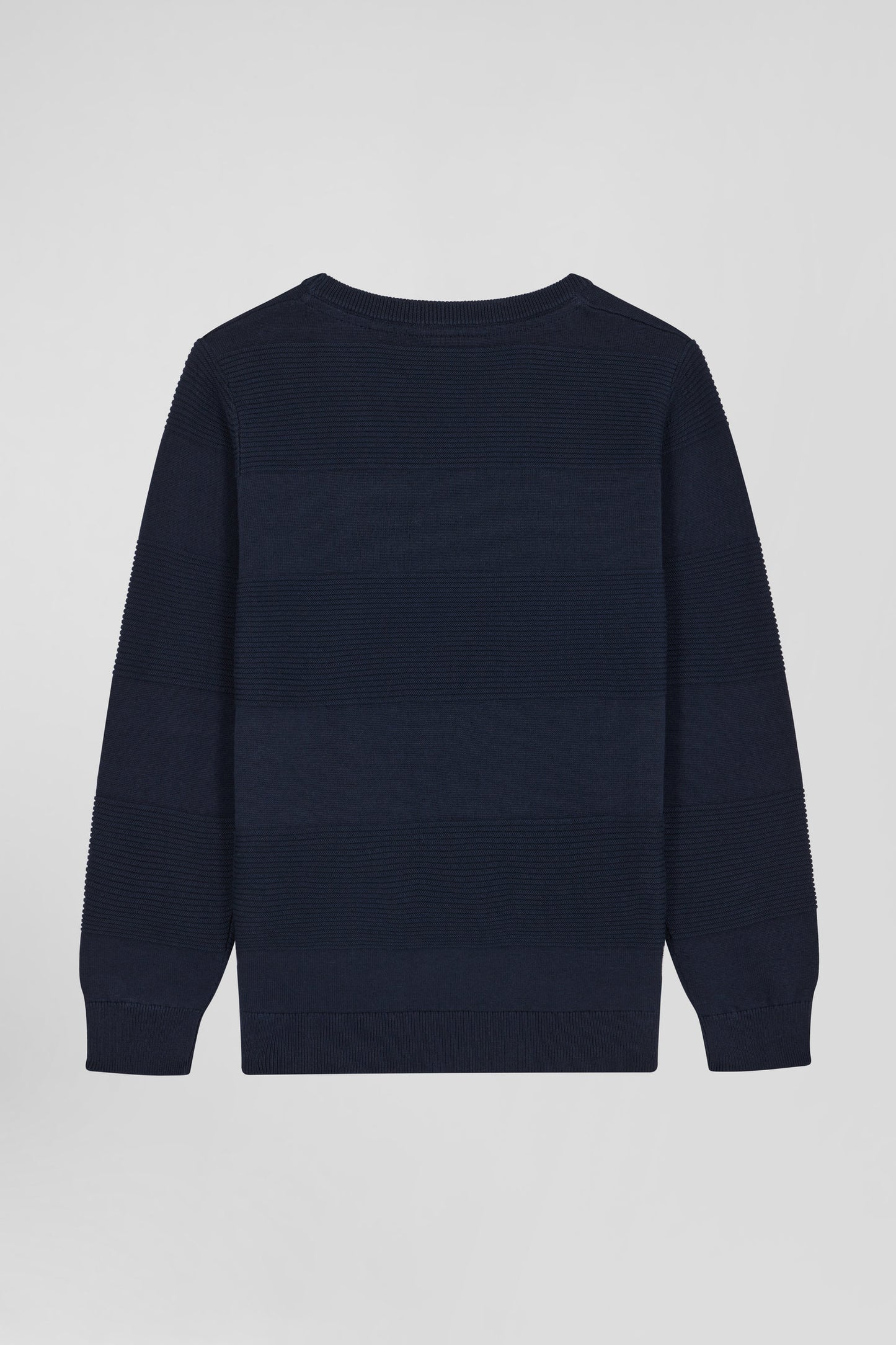 Regular navy blue striped cotton crew neck jumper