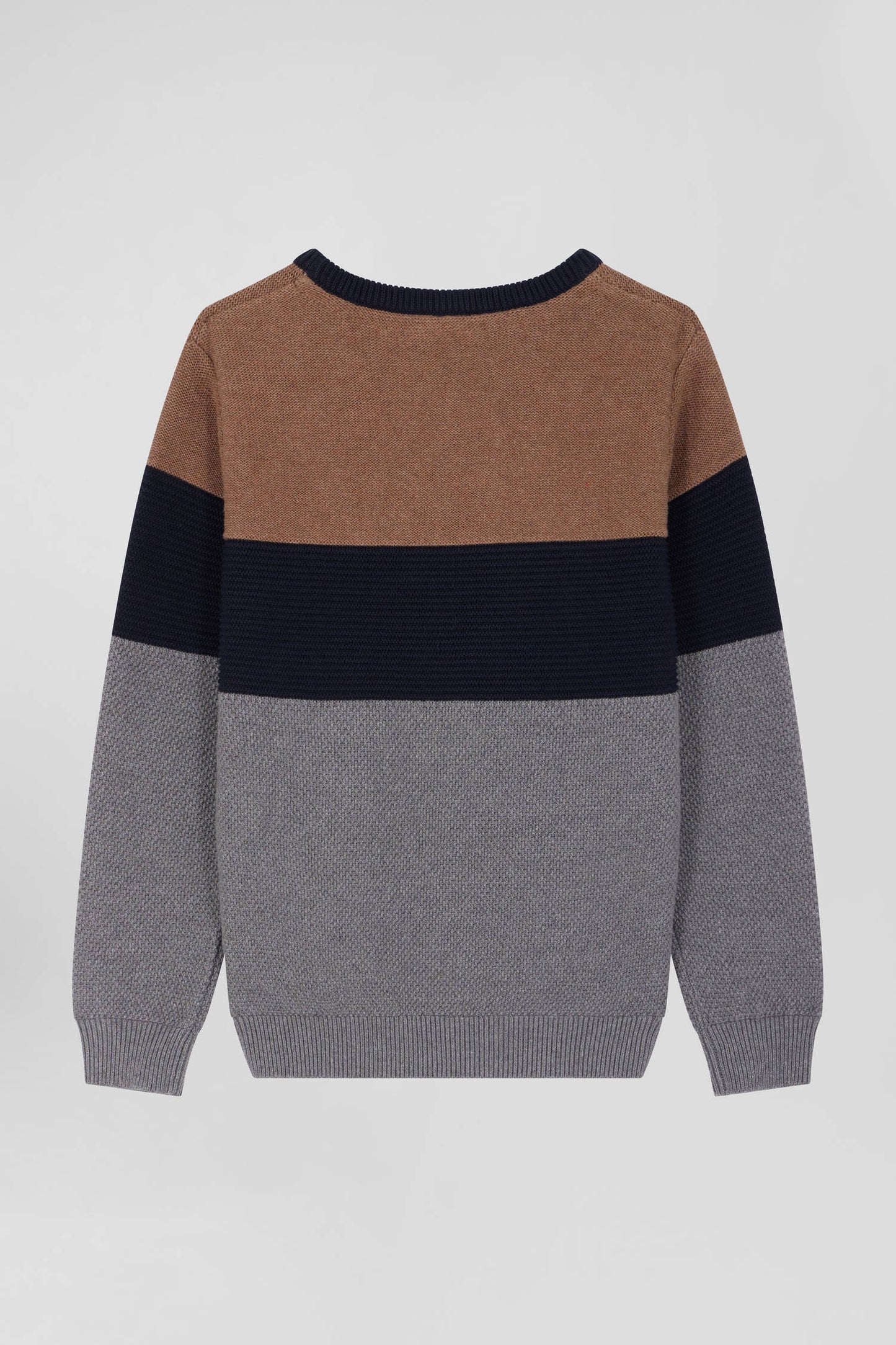 Regular camel tricolour cotton crew neck jumper