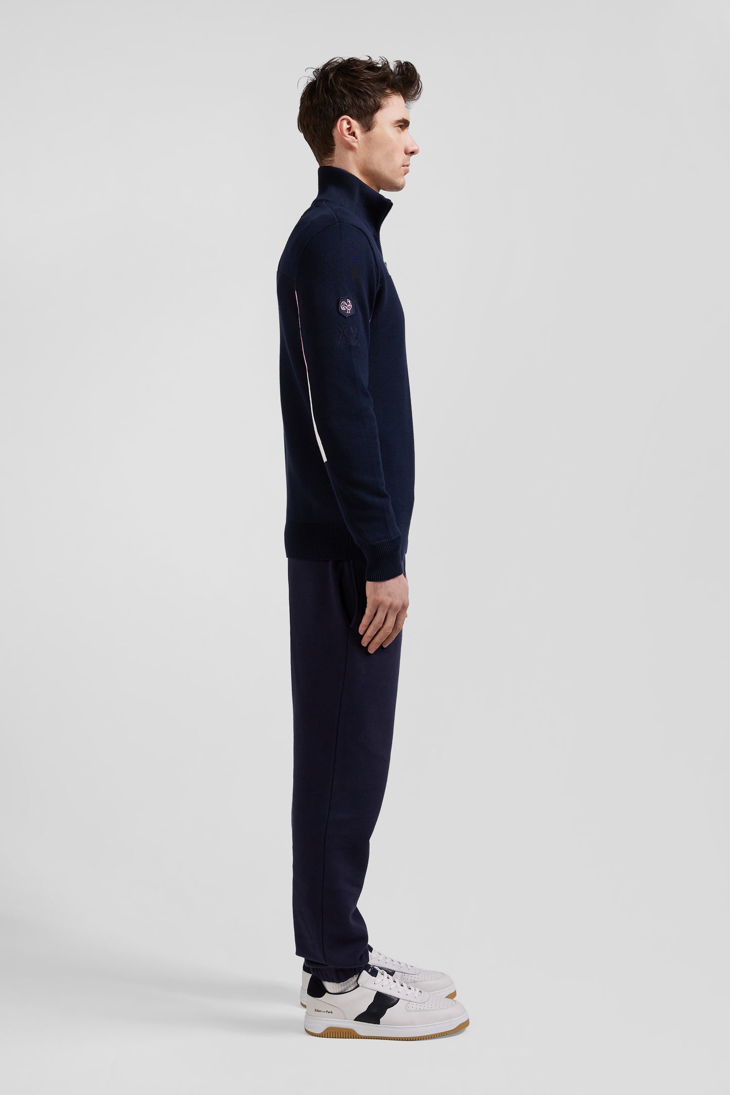 Regular navy blue XV de France cotton semi-zipped jumper