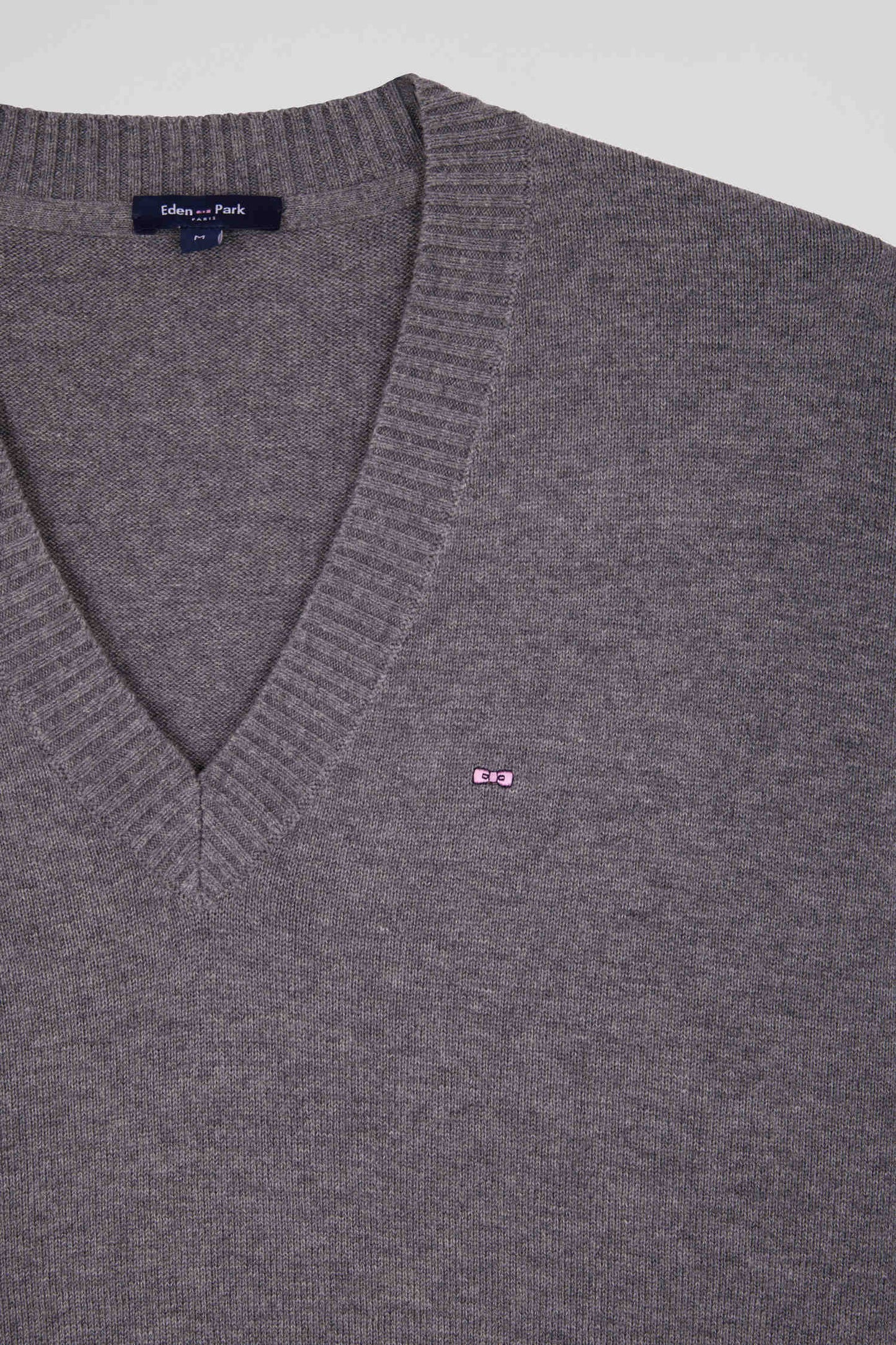 Pull col V en laine et coton gris clair coupe Relaxed