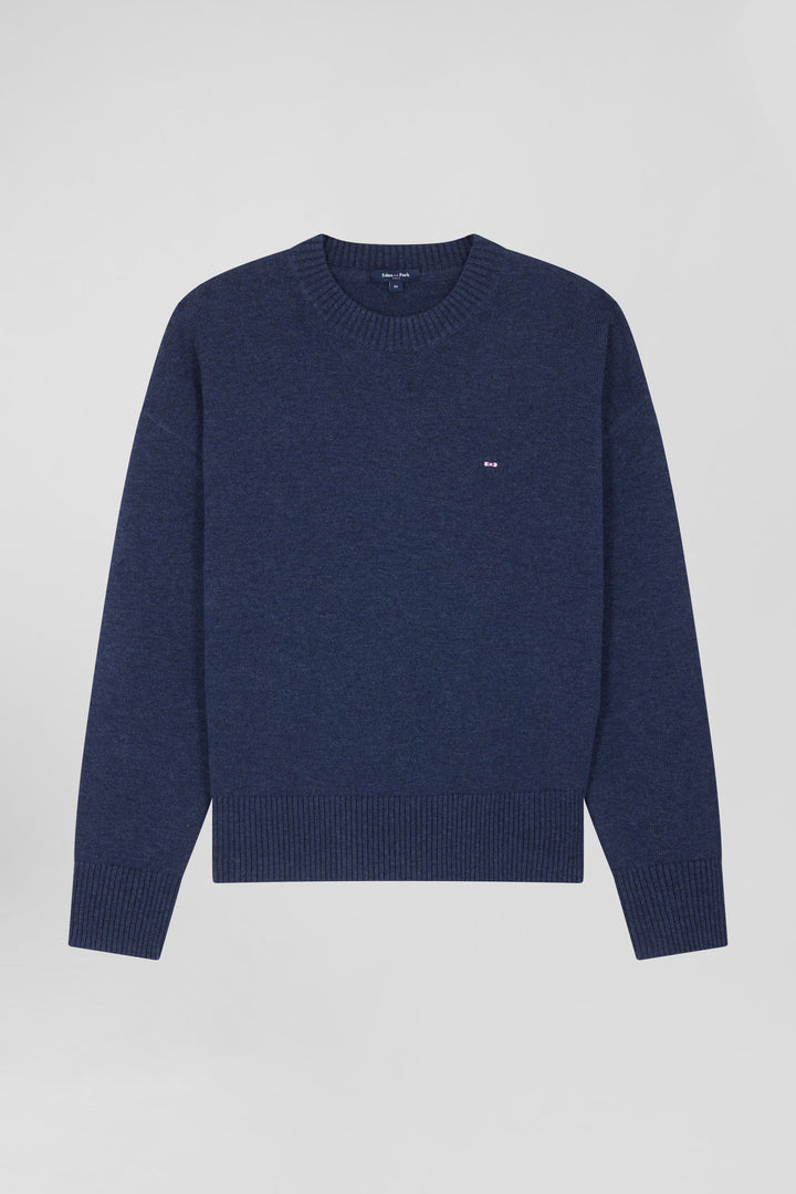 Pull col rond en laine et coton bleu marine coupe Relaxed