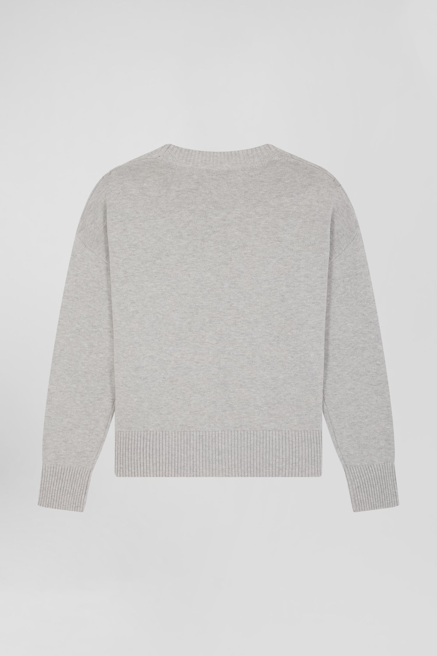 Pull col rond en laine et coton gris clair coupe Relaxed