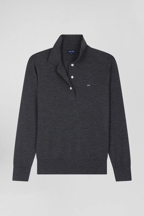 Regular anthracite grey women's wool jumper with rugby shirt collar - Image 2