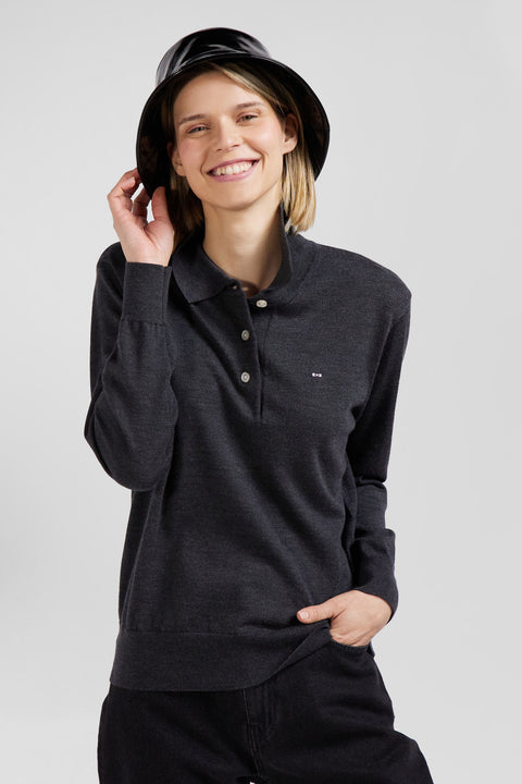 Regular anthracite grey women's wool jumper with rugby shirt collar - Image 3