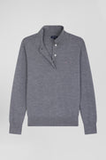 Regular mottled grey women's wool jumper with rugby shirt collar