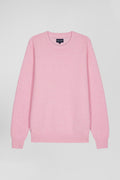 Pull col rond en laine et coton rose coupe Regular effet micro nœud papillon