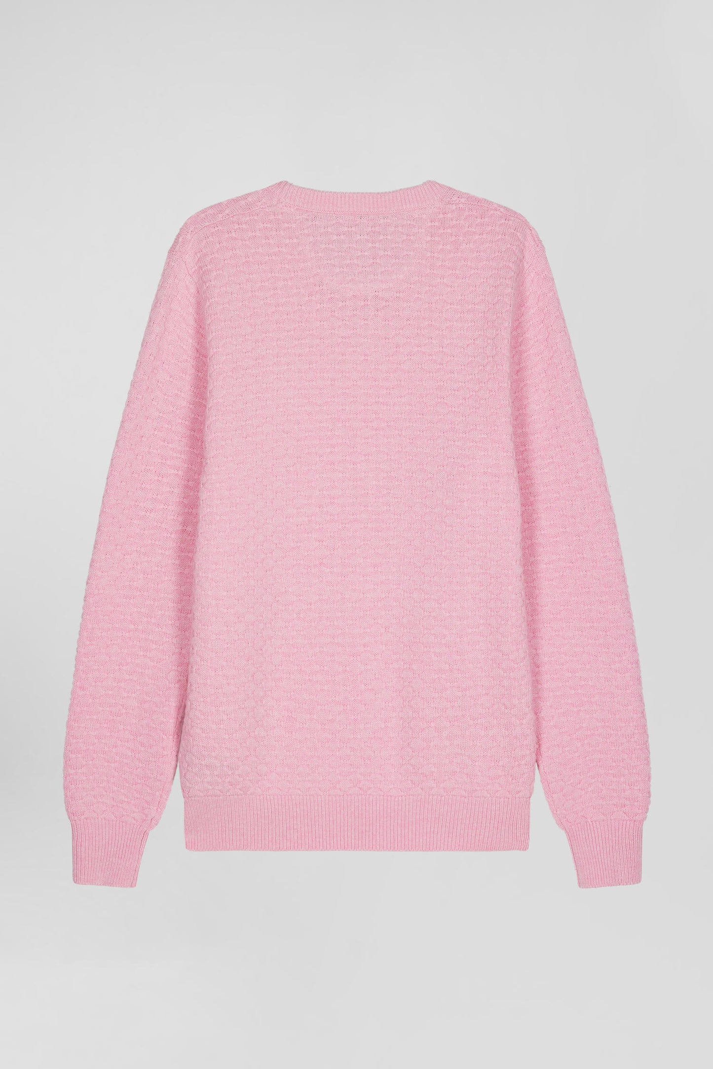 Pull col rond en laine et coton rose coupe Regular effet micro nœud papillon