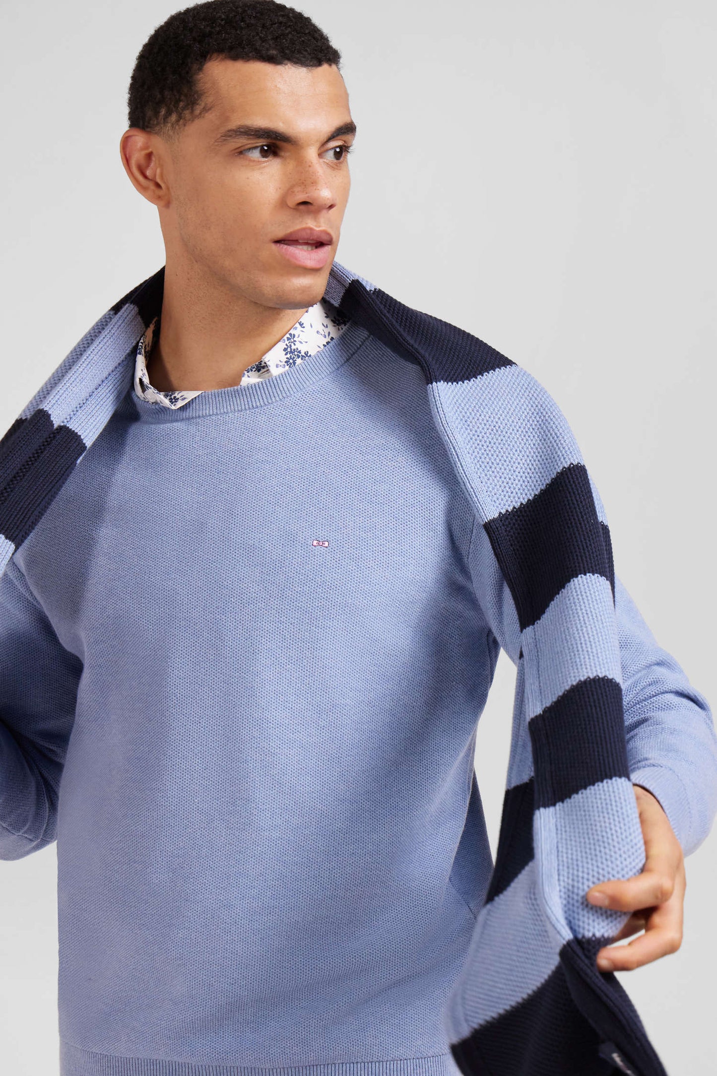 Regular sky blue cotton crew neck jumper
