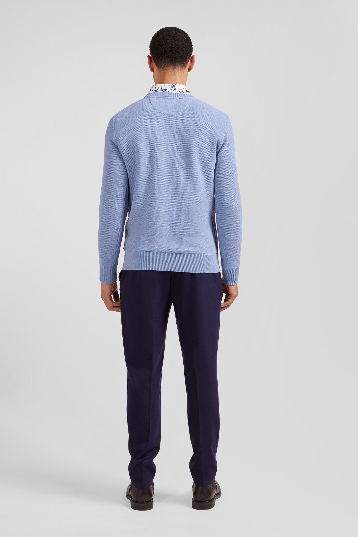 Regular sky blue cotton crew neck jumper