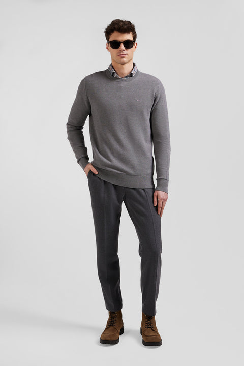 Regular grey cotton crew neck jumper - Image 1