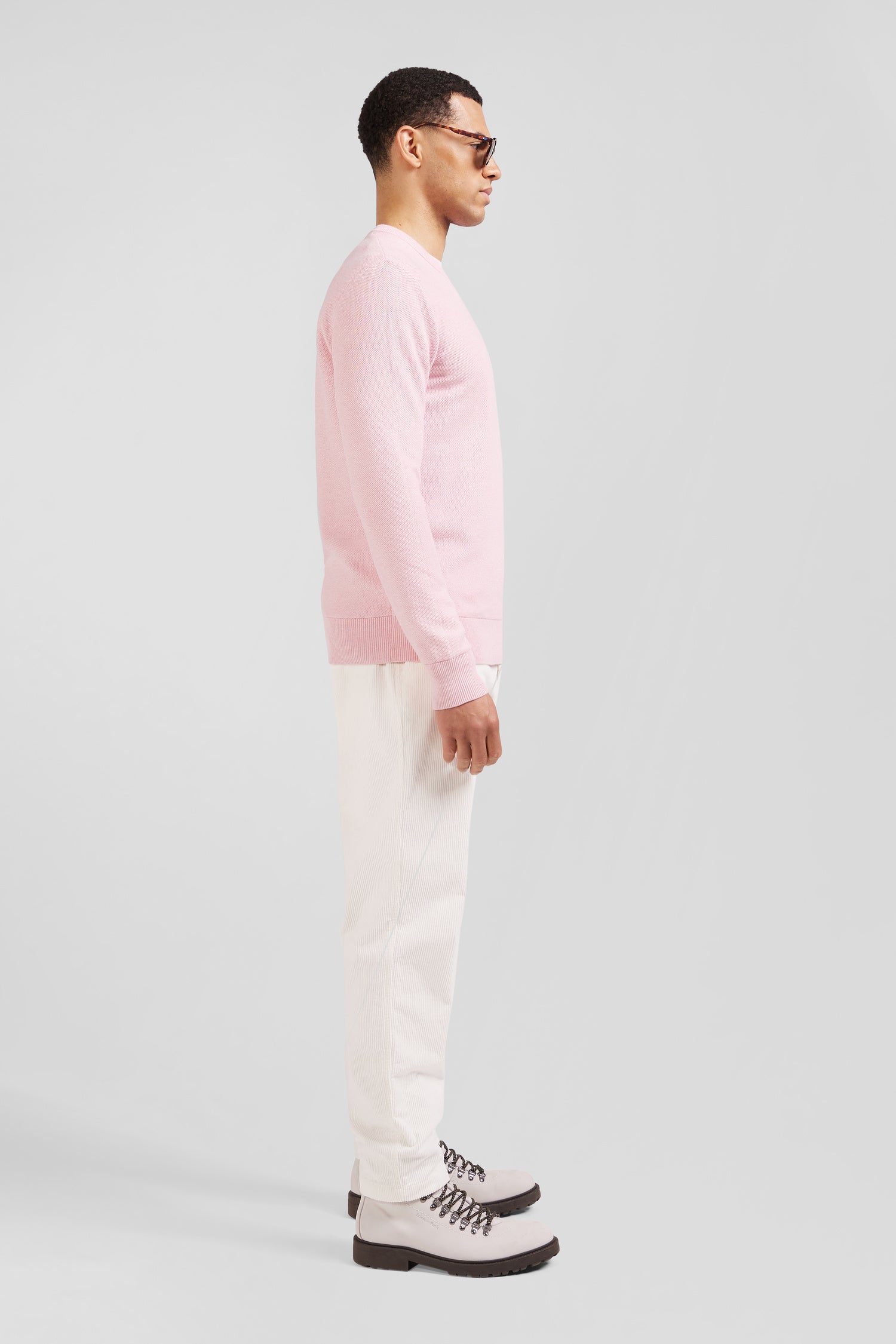 Regular pink cotton crew neck jumper