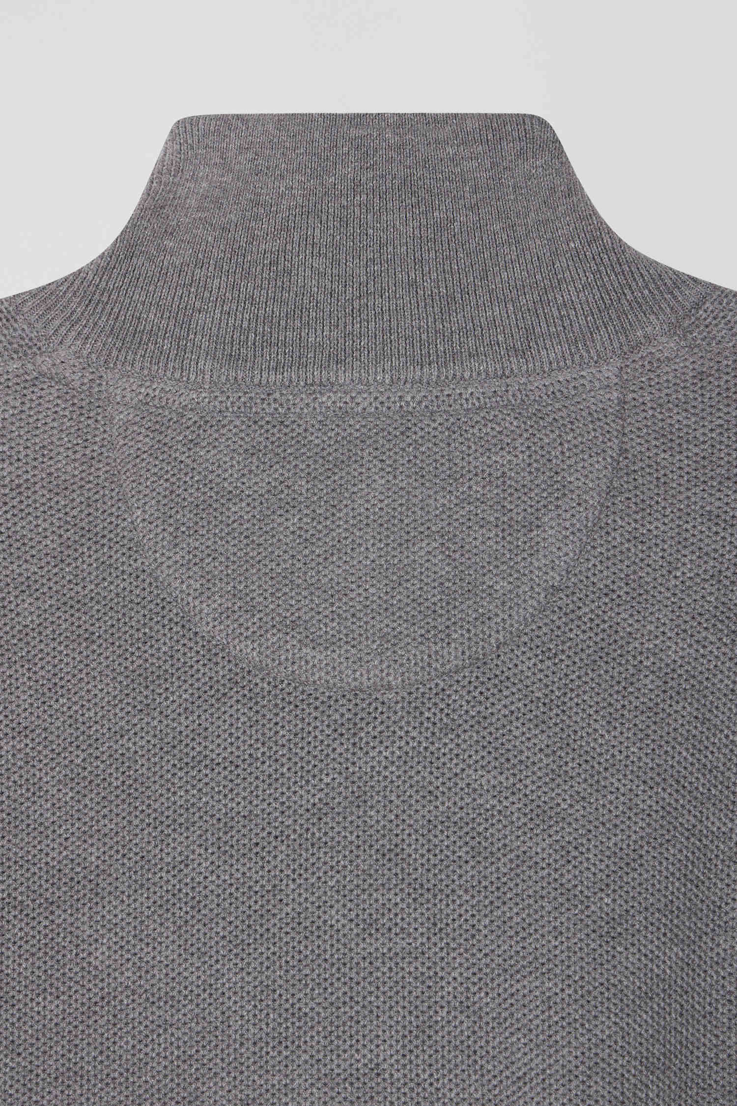 Regular grey cotton semi-zipped jumper