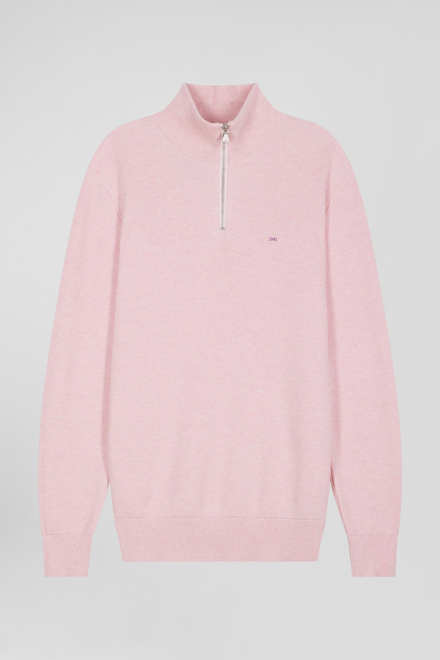 Regular pink cotton semi-zipped jumper