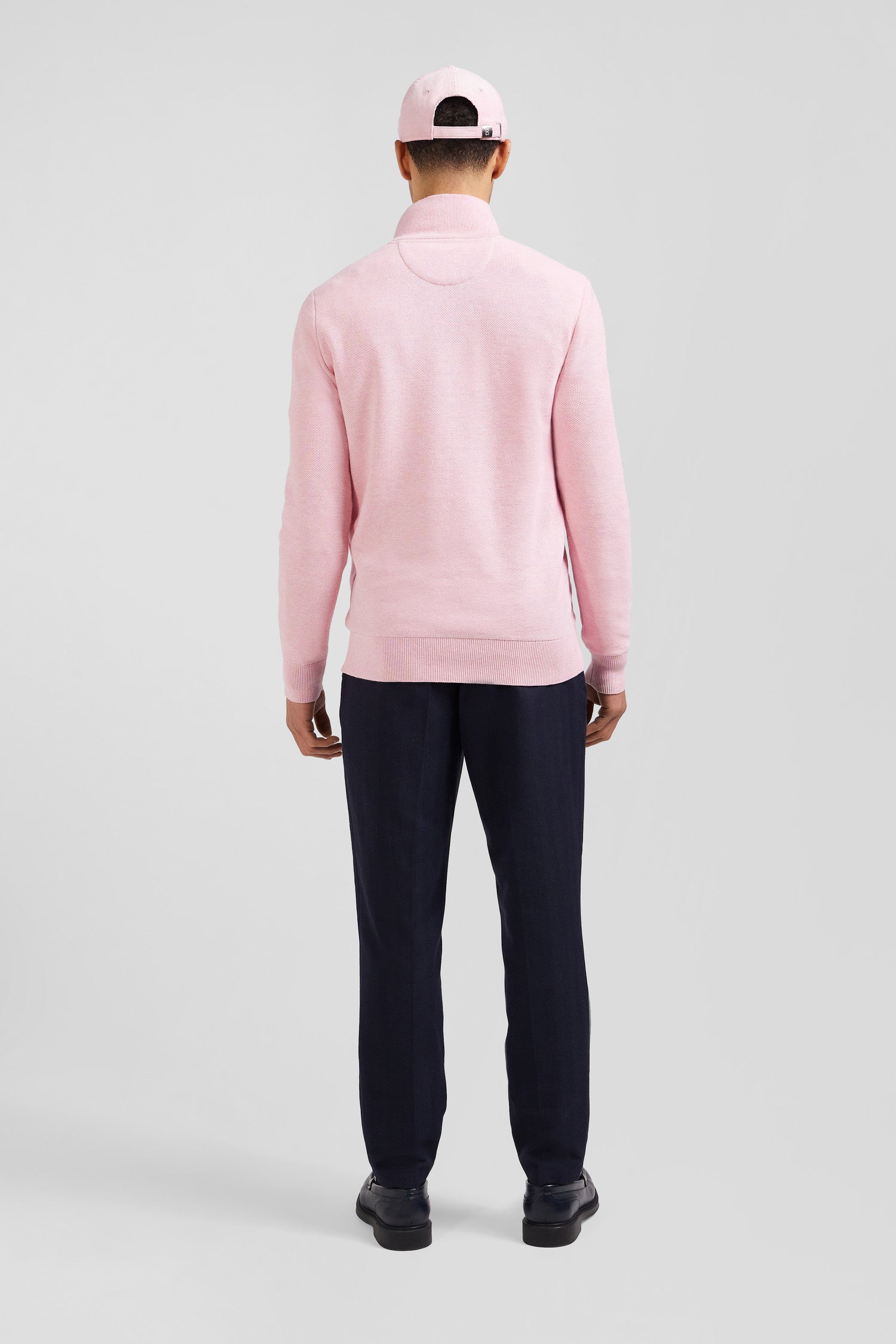 Regular pink cotton semi-zipped jumper