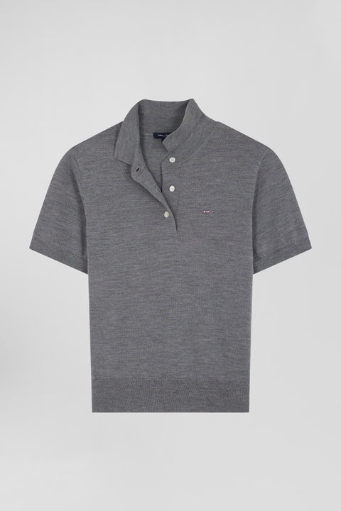 Regular dark grey short-sleeved wool polo neck jumper - Image 2