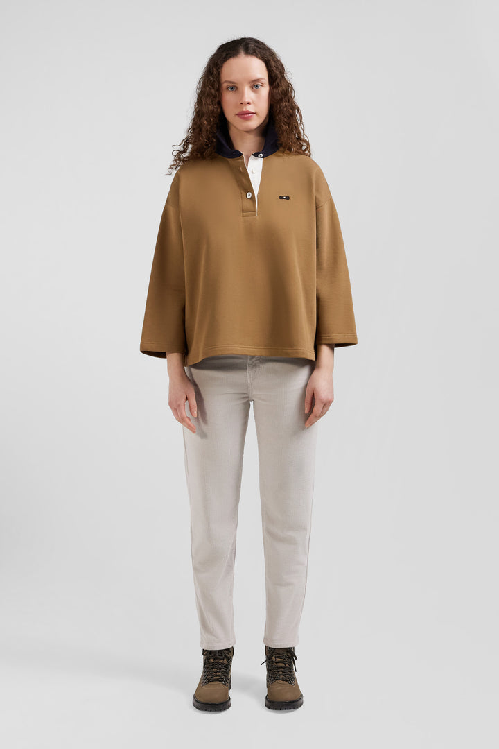 Sweatshirt à col maillot en coton camel coupe Relaxed