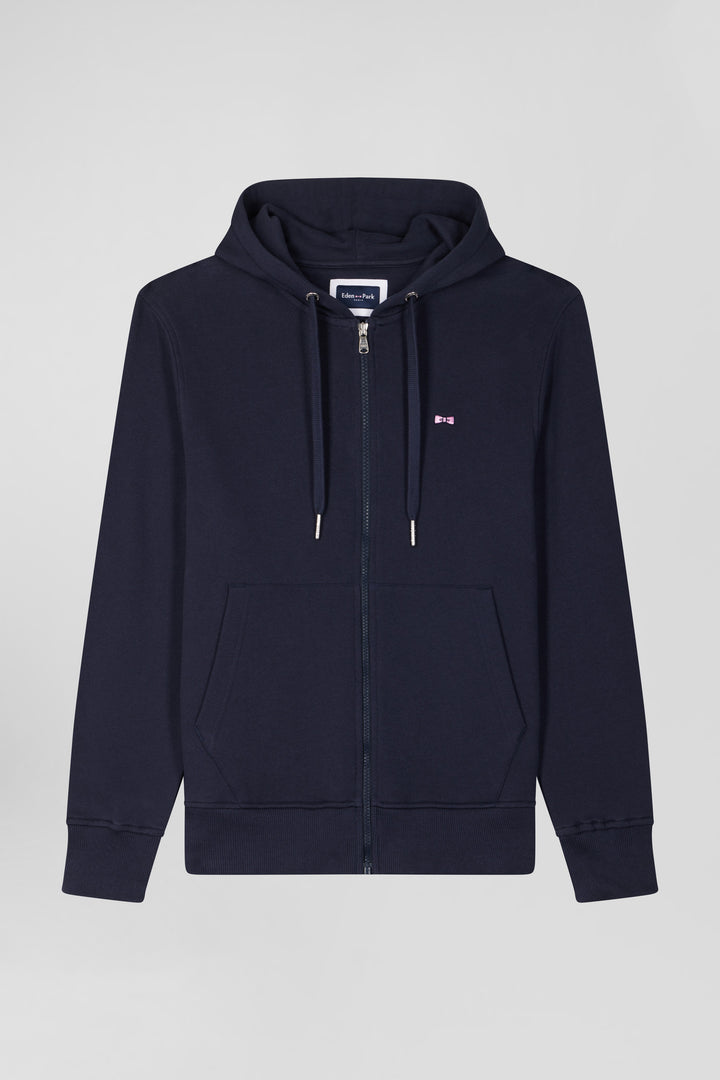 Sweatshirt zippé à capuche en molleton coton bleu marine coupe Regular